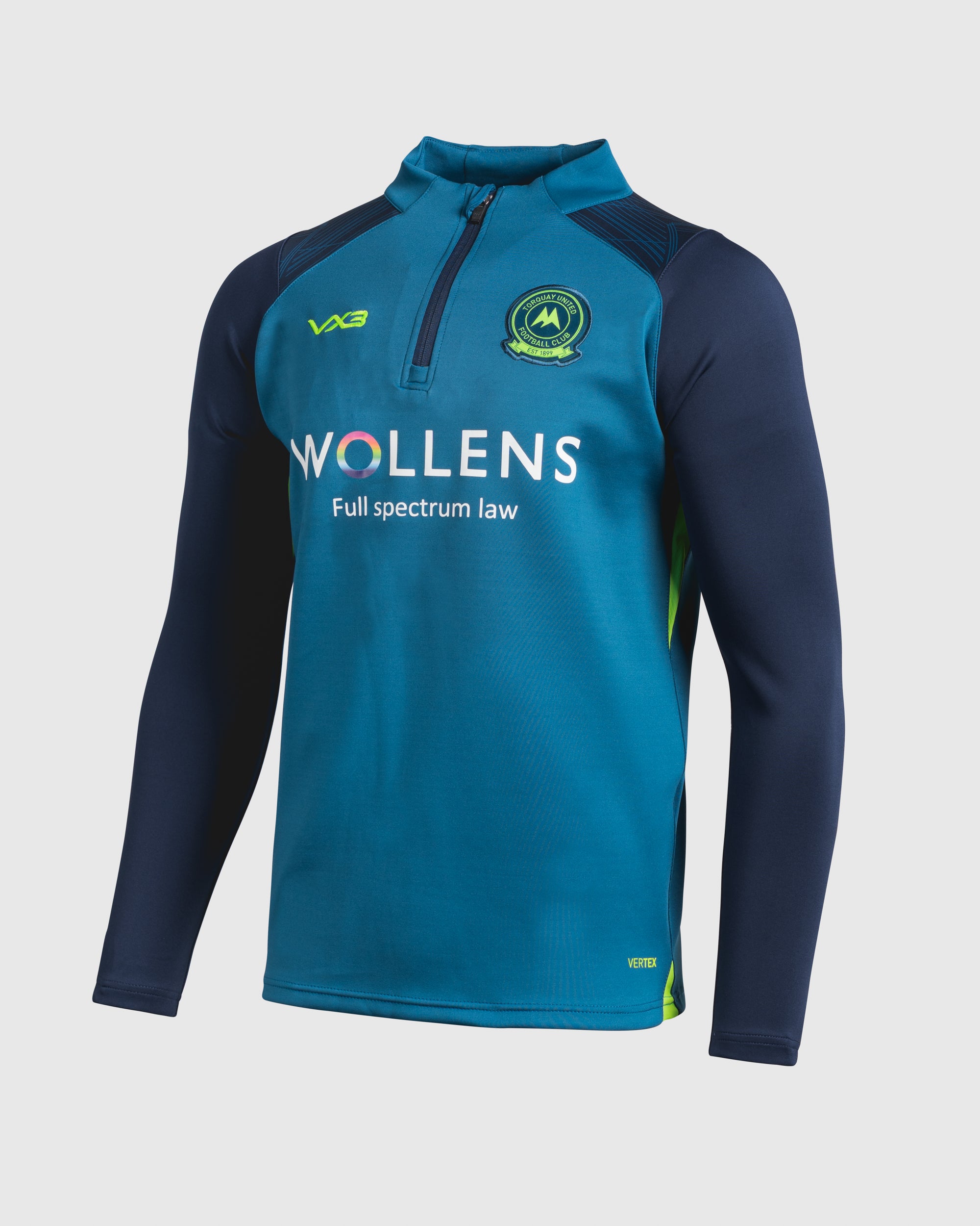 opukutin Torquay United FC 25/26 Vertex Half Zip Top Lyons Blue/Navy/Fluro Yell